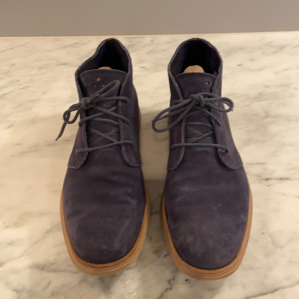 Cole Haan Men's Navy Suede Chukka Boots with Tan Soles